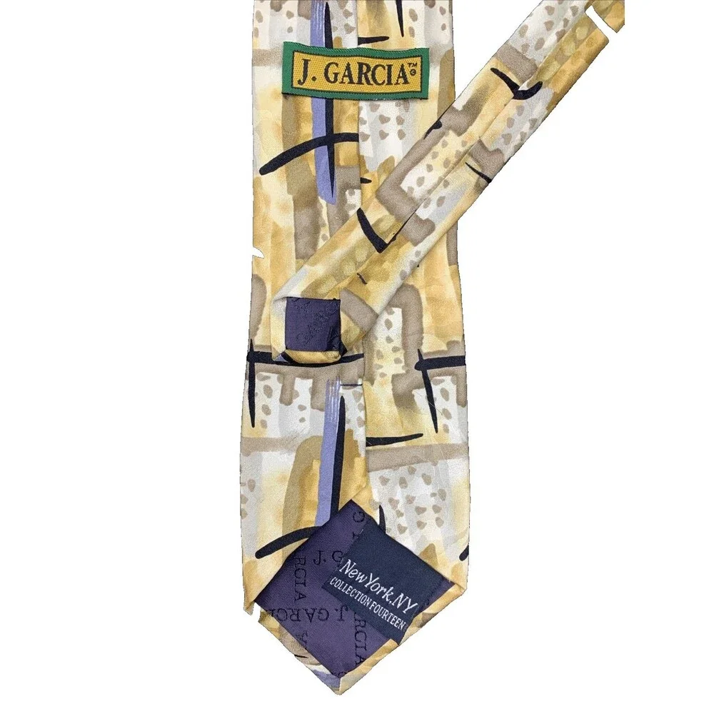 Vtg 1996 J GARCIA Silk Neck Tie Yellow New York NY Collection Fourteen Art Jerry